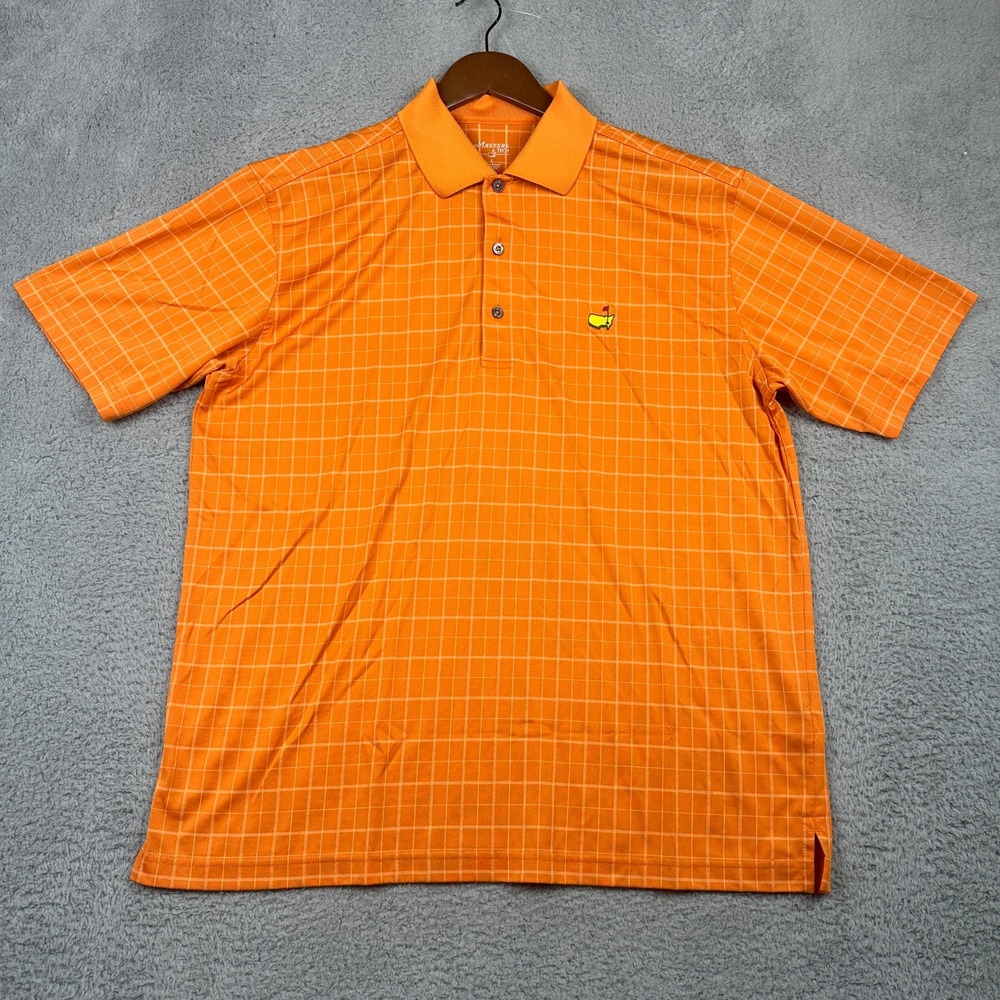 Masters Tech Golf Polo Mens Large Orange Windowpane Check Short Sleeve Shirt - Picture 2 of 9